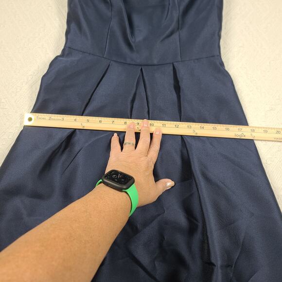 Alfred Sung D706 midnight blue hi-low satinl open back dress Size 6 Wedding - Picture 8 of 15